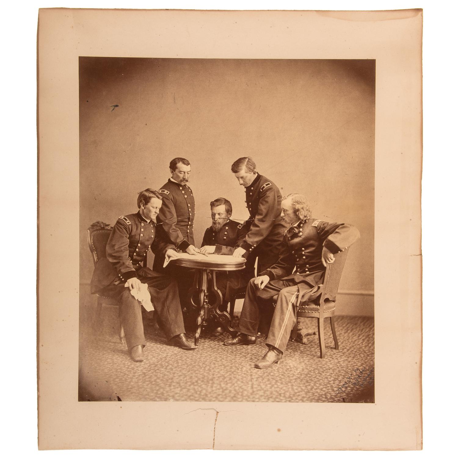 George A. Custer with Sheridan and his Staff, Photograph Printed and Signed by Moses P. Rice