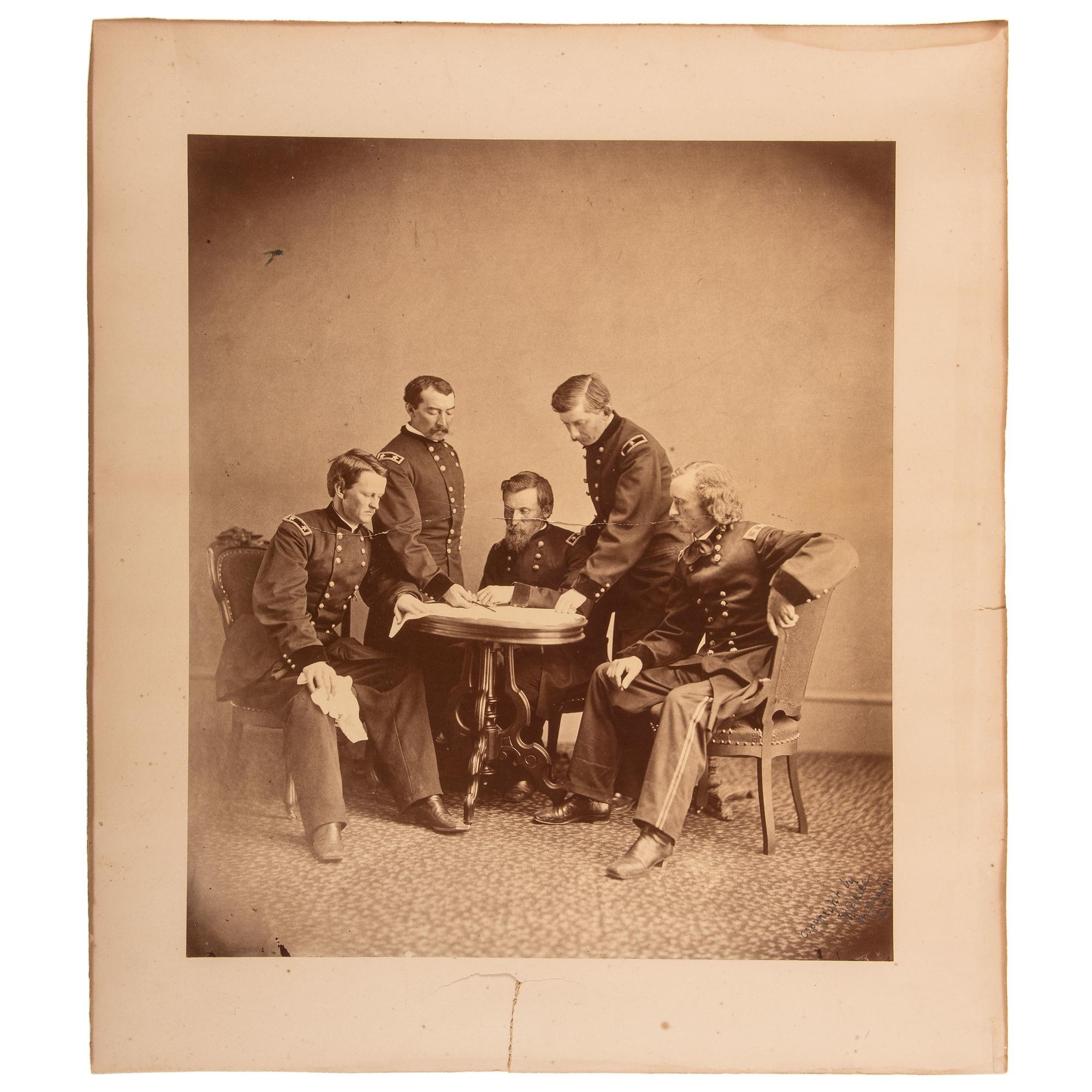 George A. Custer with Sheridan and his Staff, Photograph Printed and Signed by Moses P. Rice
