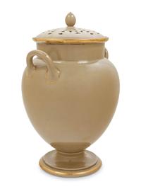 An English Parcel Gilt Porcelain Potpourri Jar and Pierced Cover
