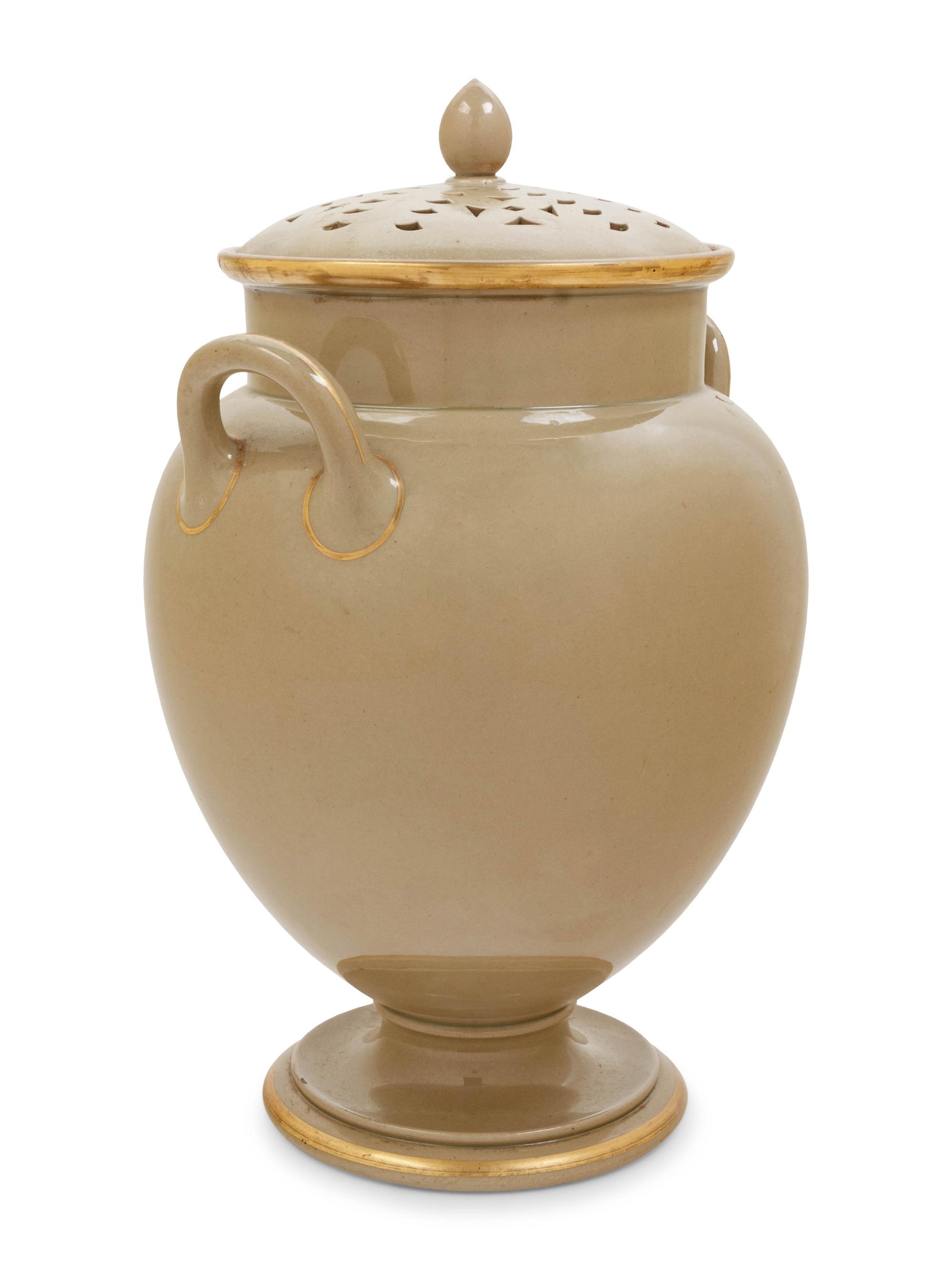 An English Parcel Gilt Porcelain Potpourri Jar and Pierced Cover