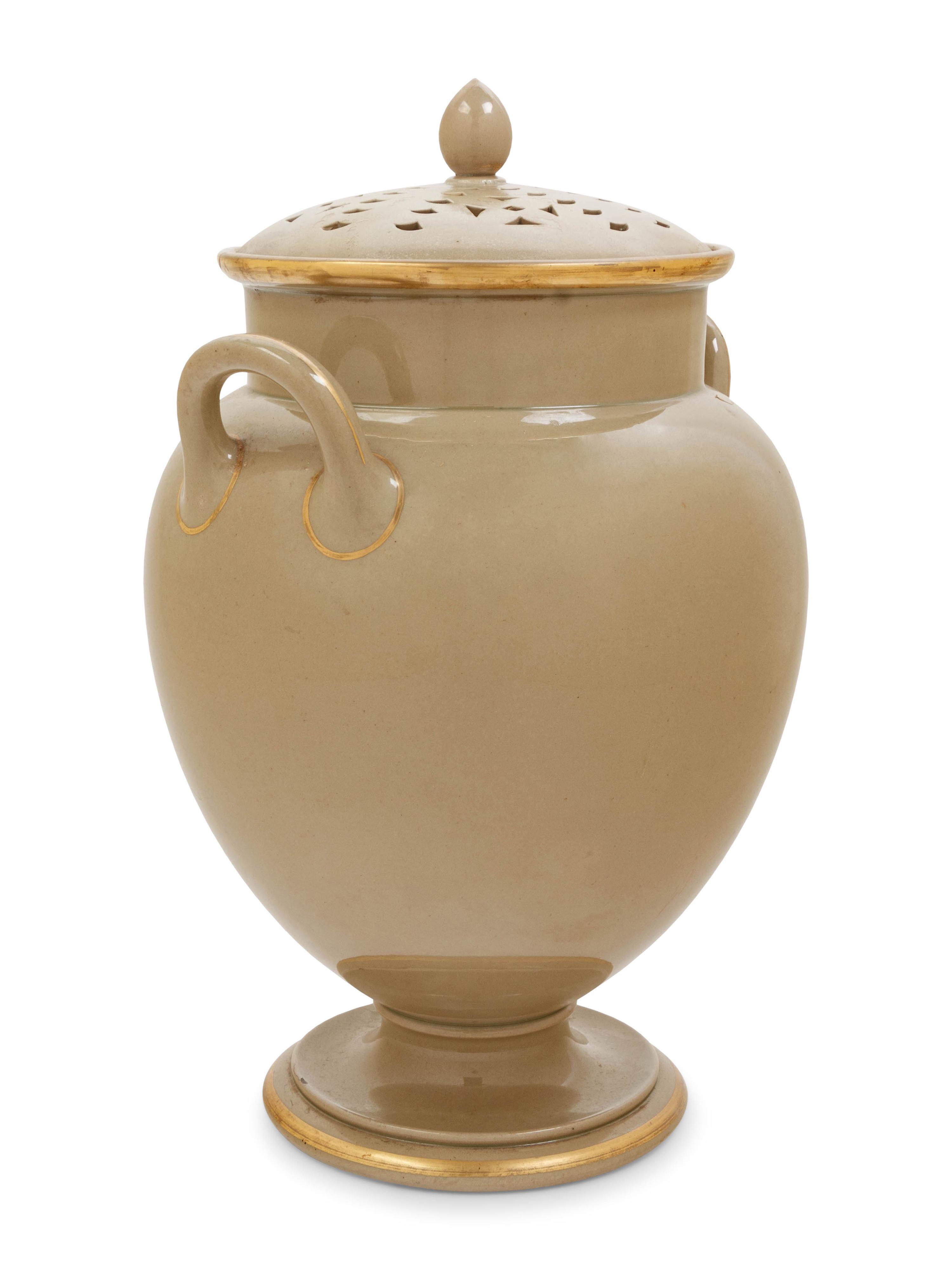 An English Parcel Gilt Porcelain Potpourri Jar and Pierced Cover