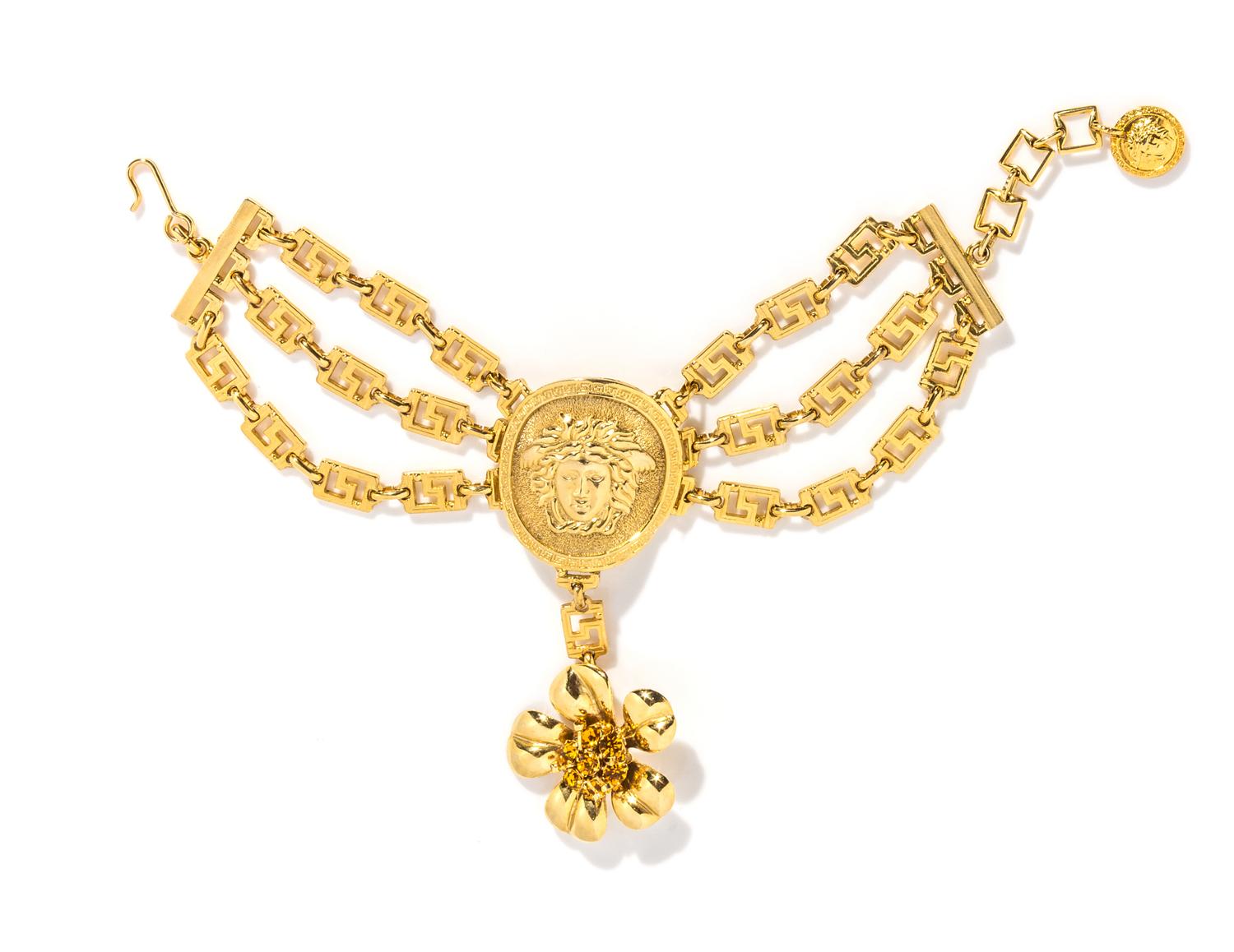 A Gianni Versace Runway Choker with a Drop Floral Pendant, 14" x 2.75"; Pendant drop: 4".
