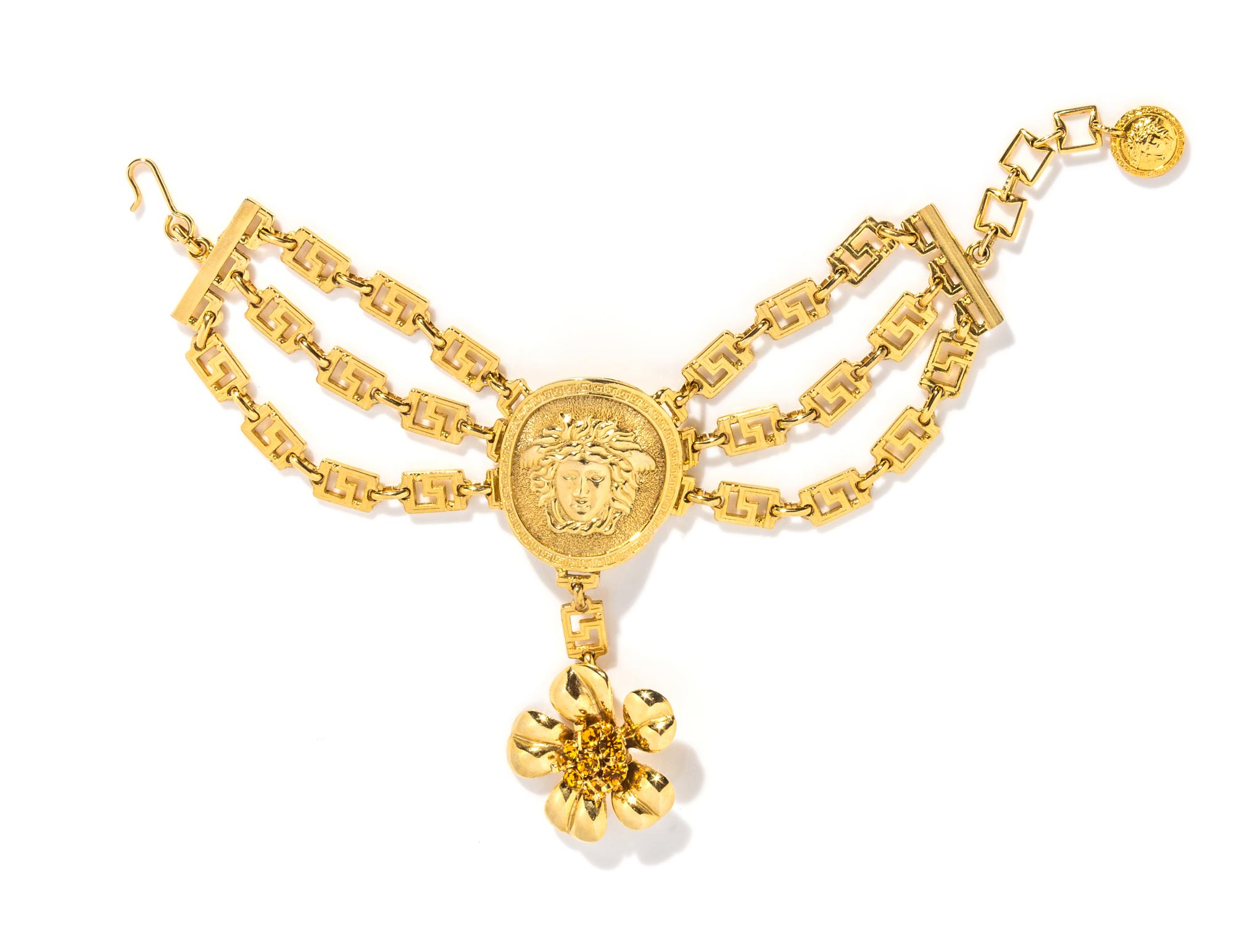 A Gianni Versace Runway Choker with a Drop Floral Pendant, 14" x 2.75"; Pendant drop: 4".
