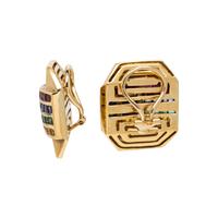 YELLOW GOLD AND MULTIGEM EARCLIPS