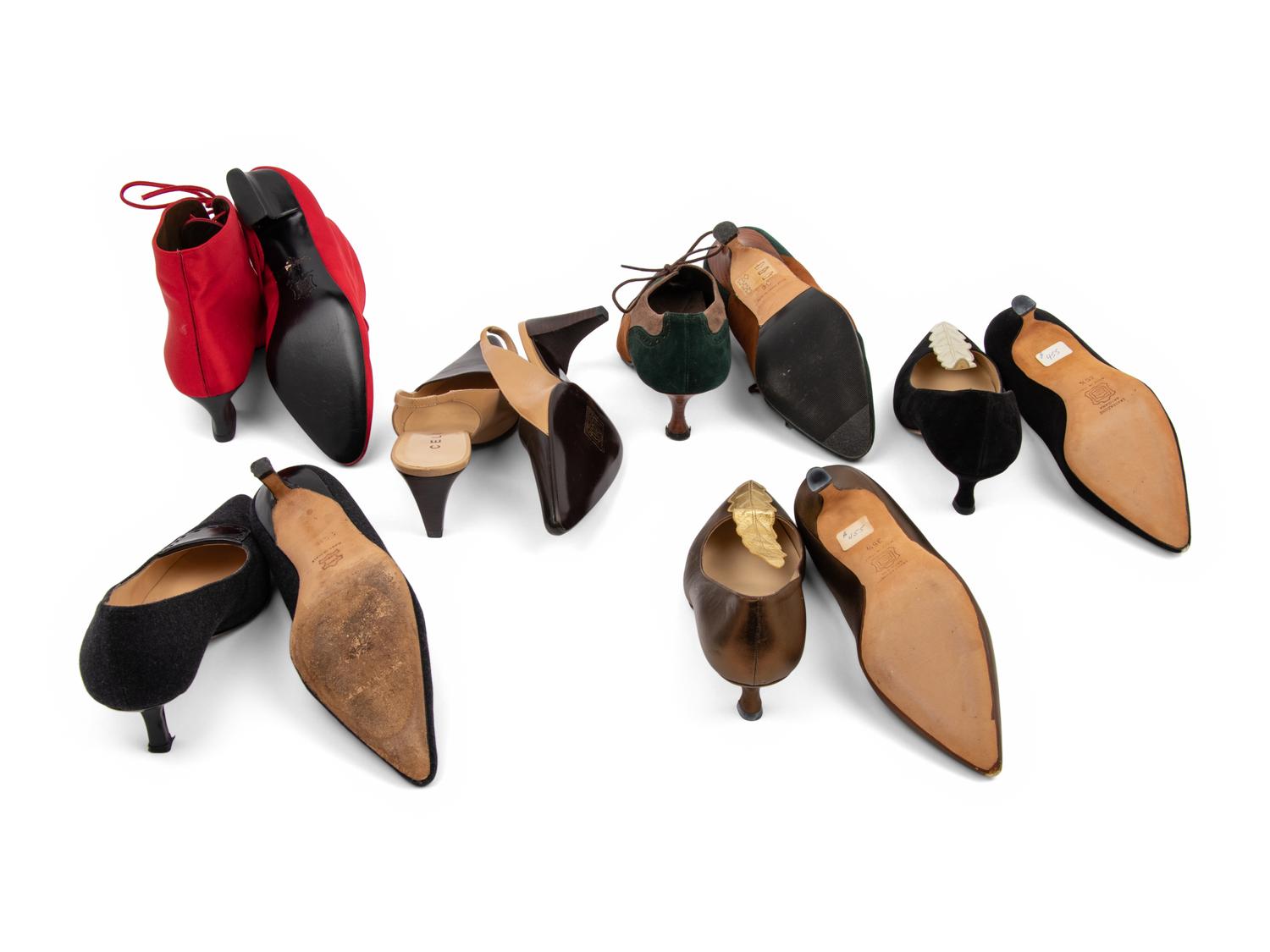Six Pairs of Designer Shoes, Four Manolo Blahnik, One YSL, One Celine