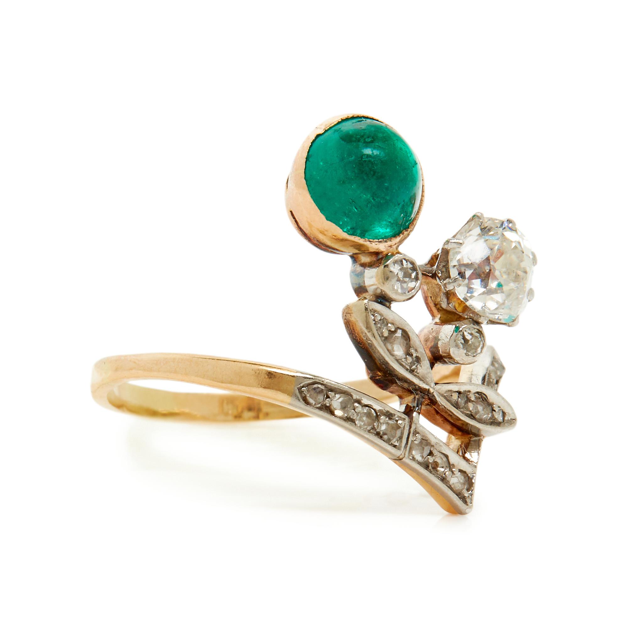 ANTIQUE, EMERALD AND DIAMOND RING