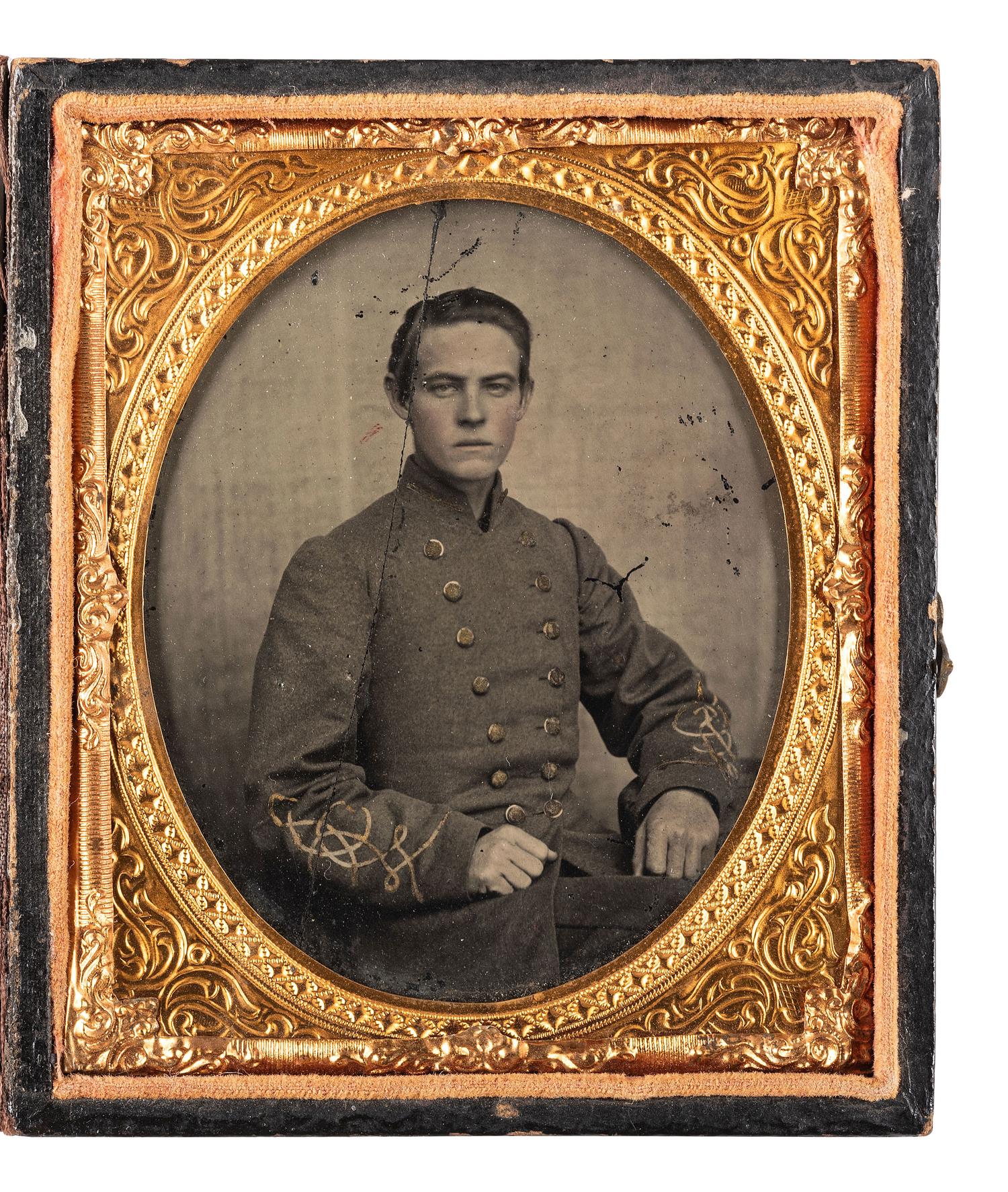 [CIVIL WAR]. Sixth plate ambrotype featuring a young Confederate officer.