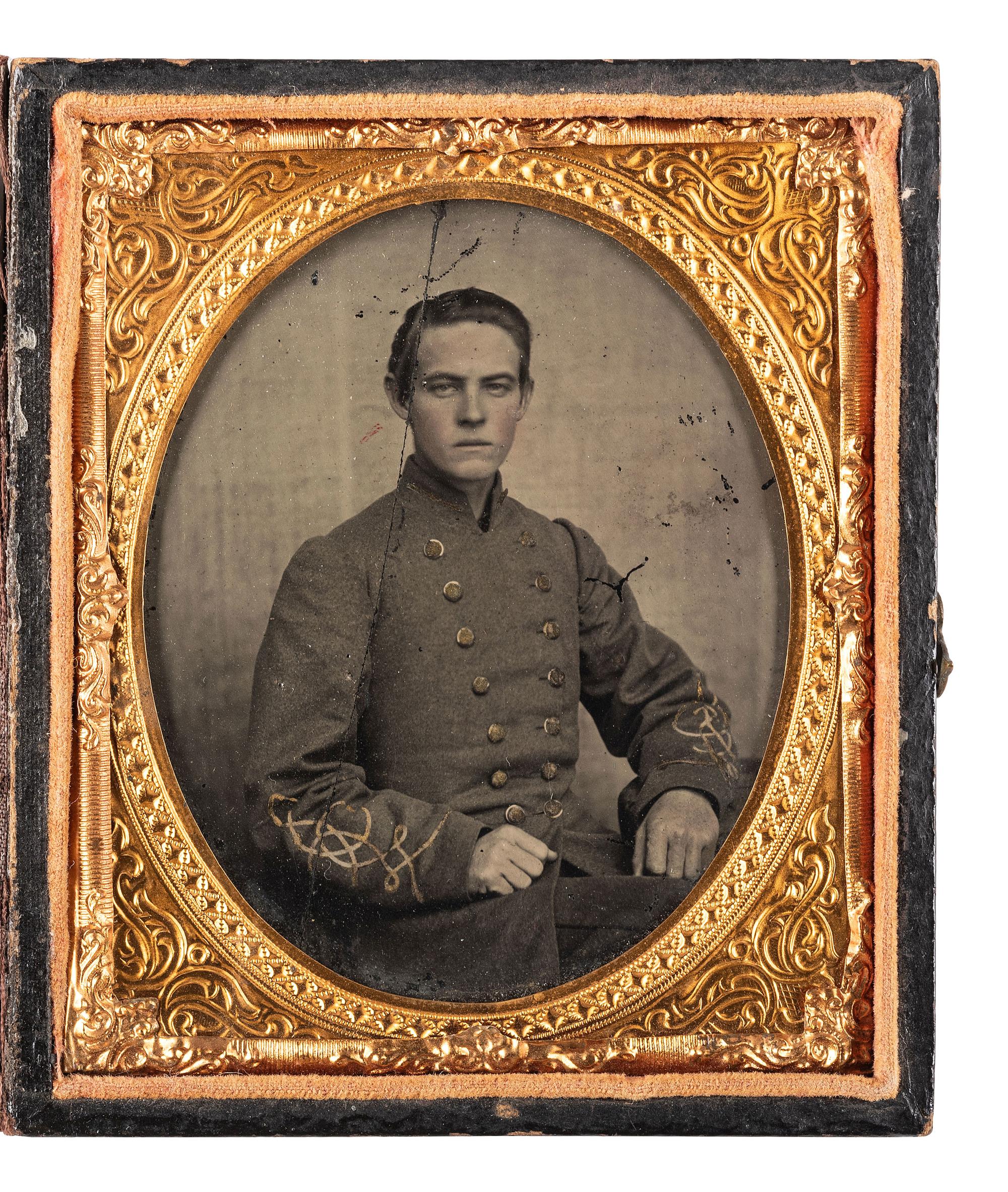 [CIVIL WAR]. Sixth plate ambrotype featuring a young Confederate officer.