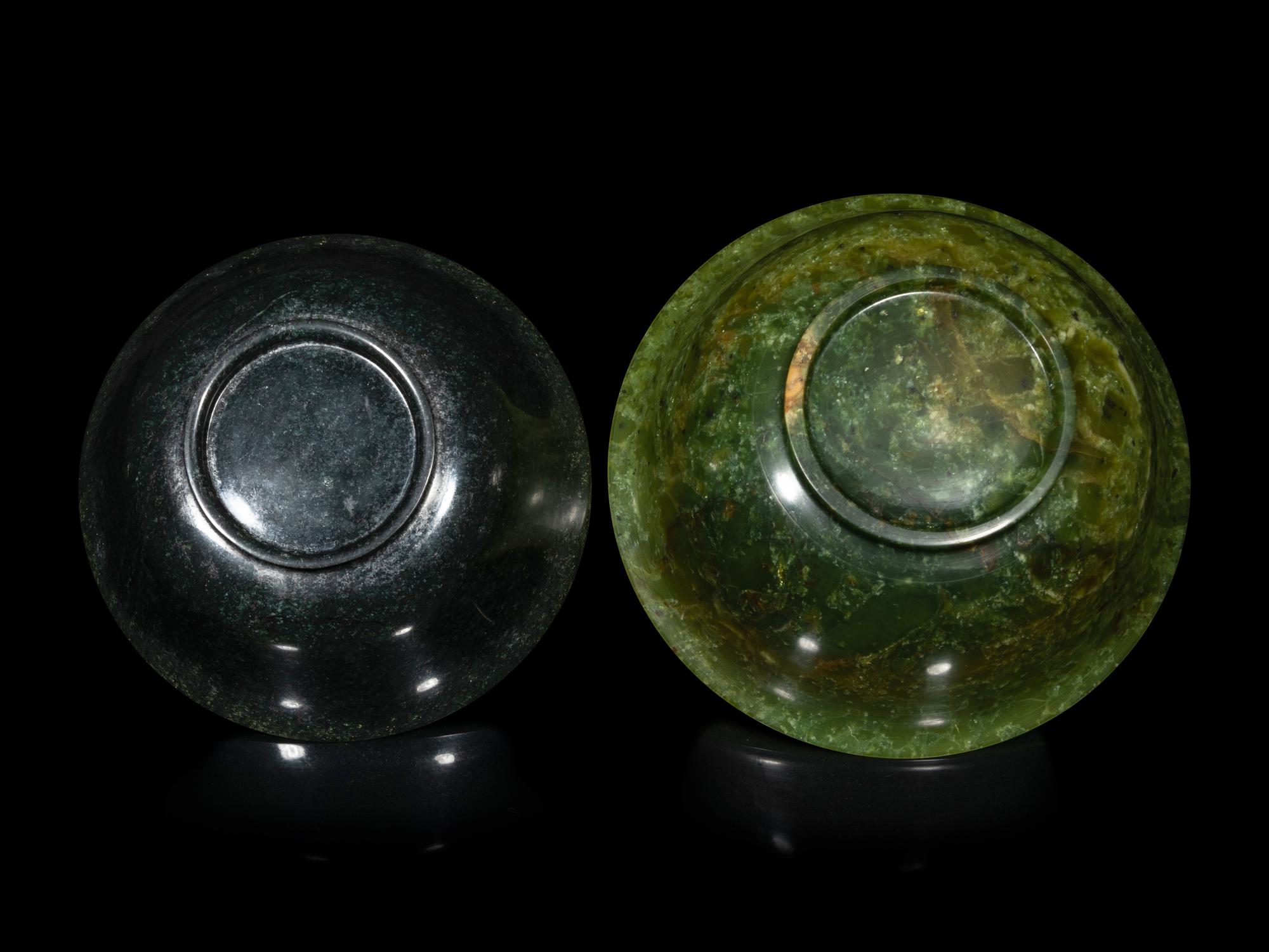 Two Chinese Spinach Jade Bowls
