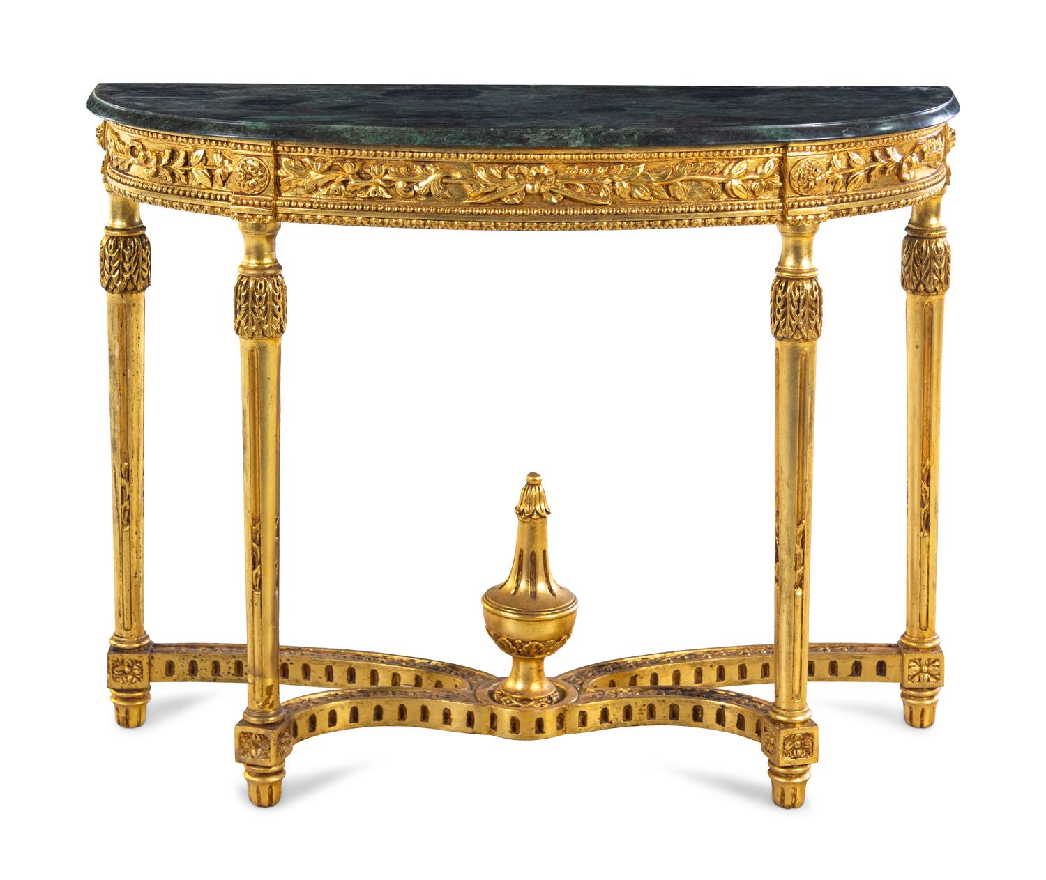 A Louis XVI Style Giltwood Marble-Top Demilune Console Table