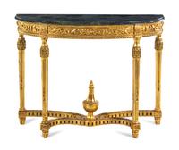 A Louis XVI Style Giltwood Marble-Top Demilune Console Table