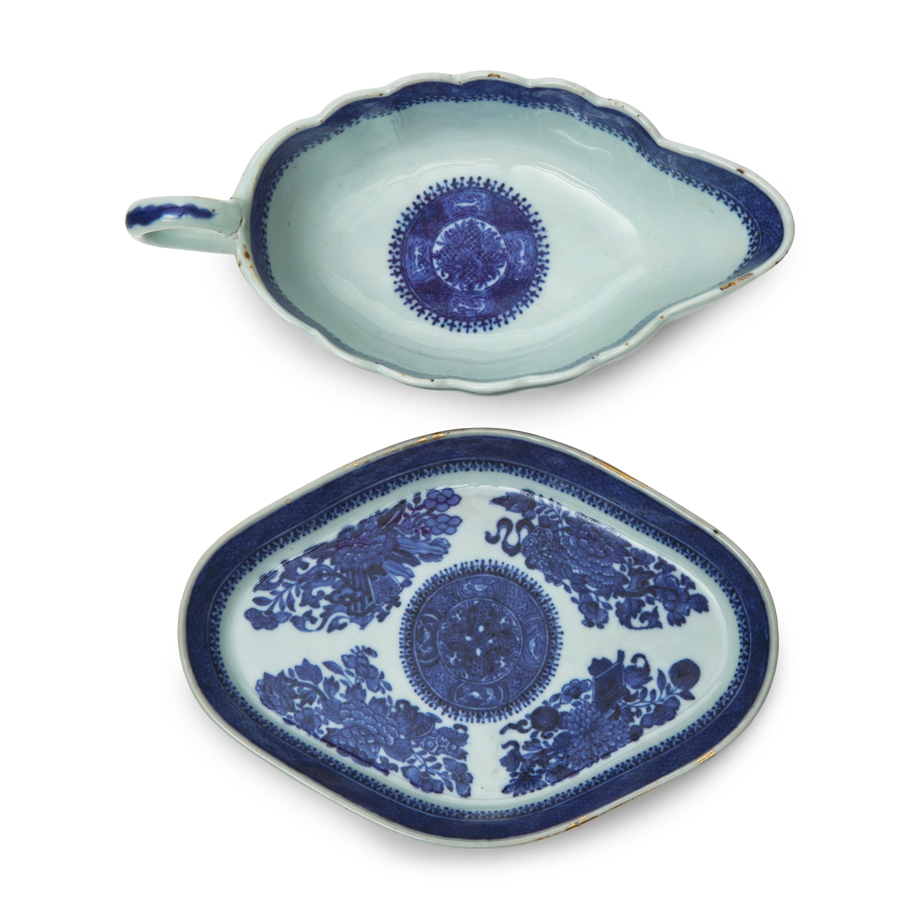 A Pair of Chinese Export Porcelain Fitzhugh Sauce Boats and Stands