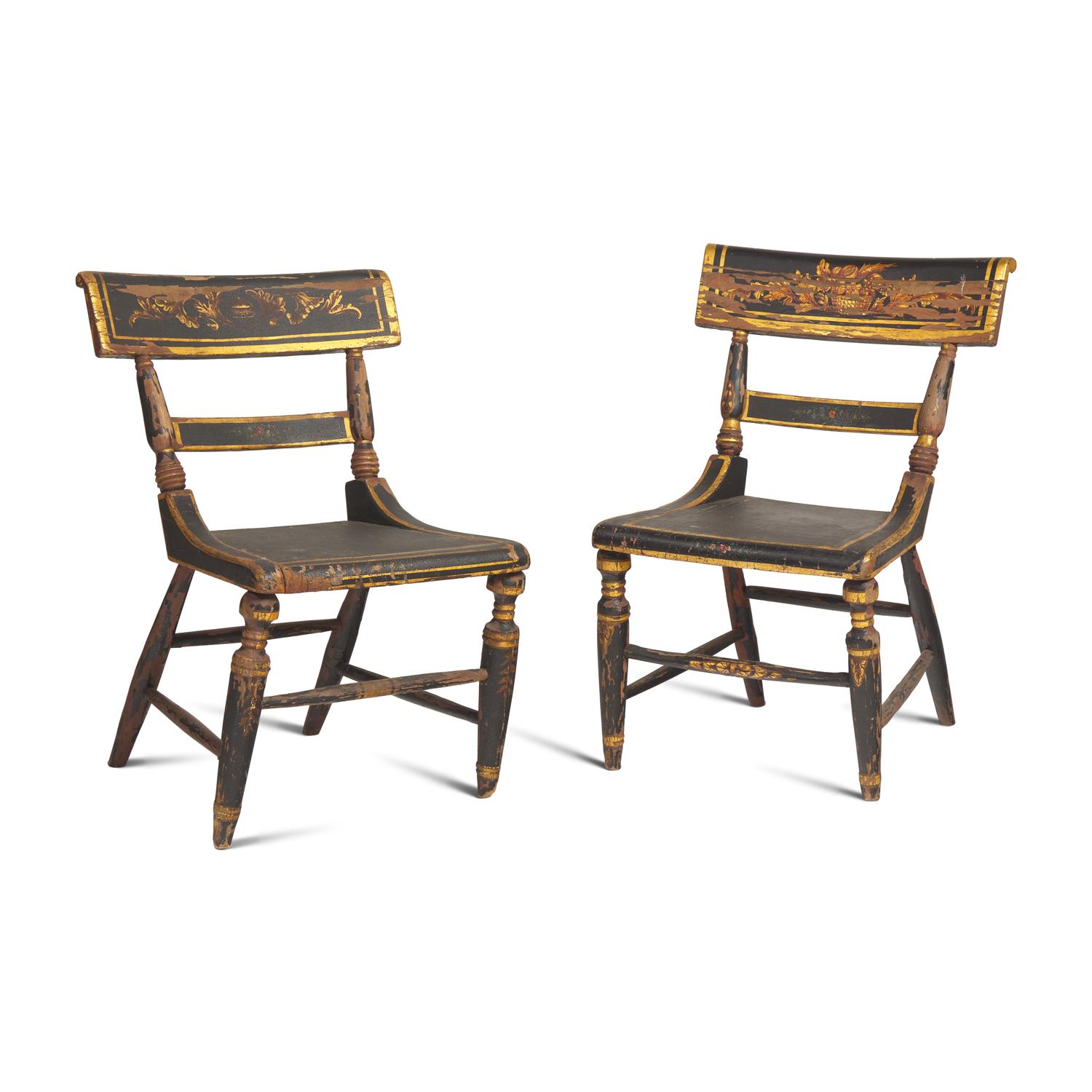A Pair of Classical Painted and Gilt-Decorated Klismos Side Chairs
