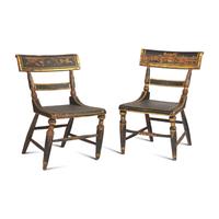 A Pair of Classical Painted and Gilt-Decorated Klismos Side Chairs