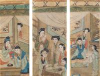 A Set of Three Chinese Silk Paintings