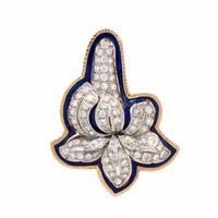 Diamond, Platinum, Rose Gold, and Enamel Flower Pendant Brooch