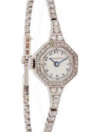 TIFFANY & CO., ANTIQUE, PLATINUM AND DIAMOND WRISTWATCH