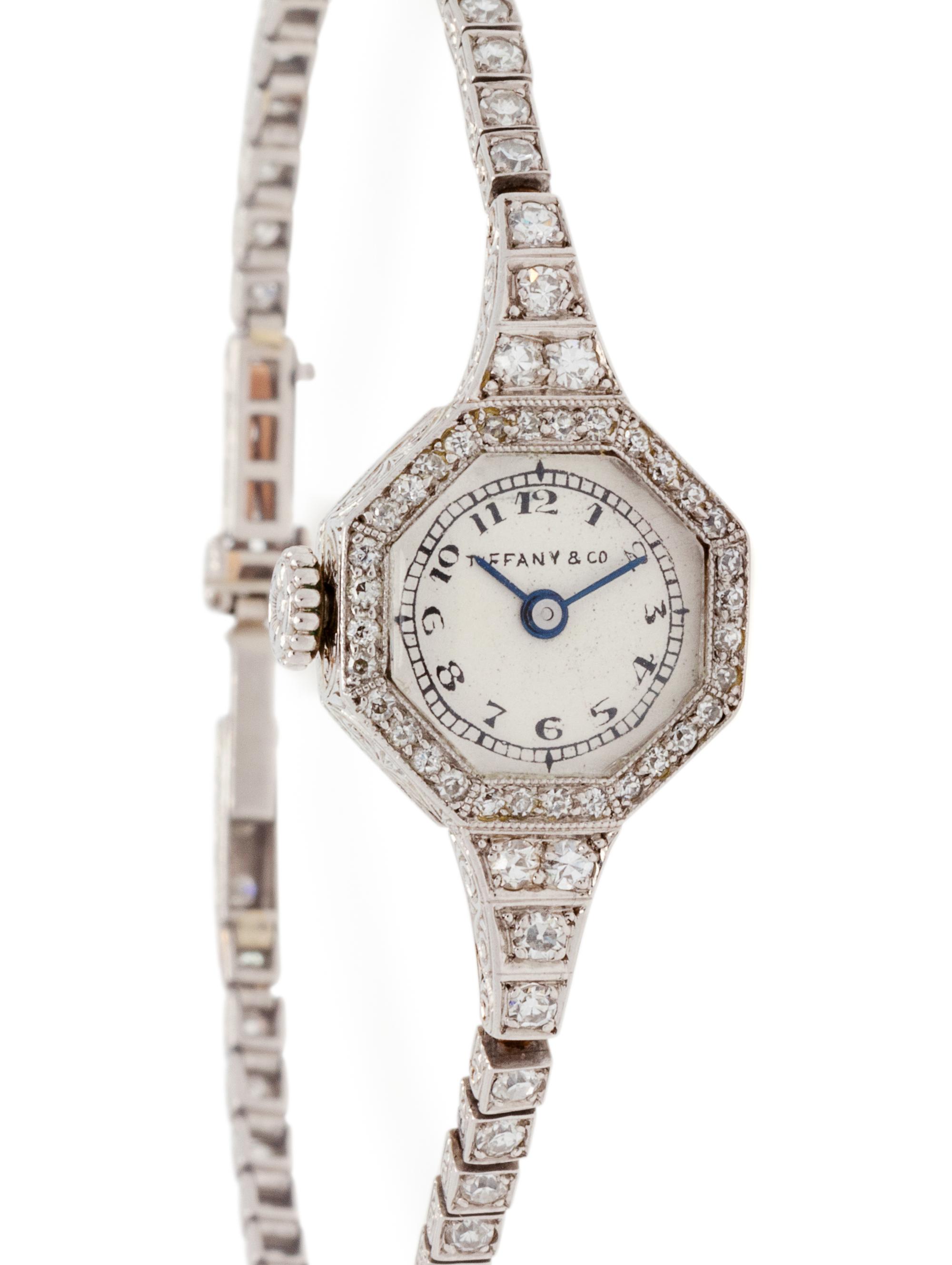 TIFFANY & CO., ANTIQUE, PLATINUM AND DIAMOND WRISTWATCH