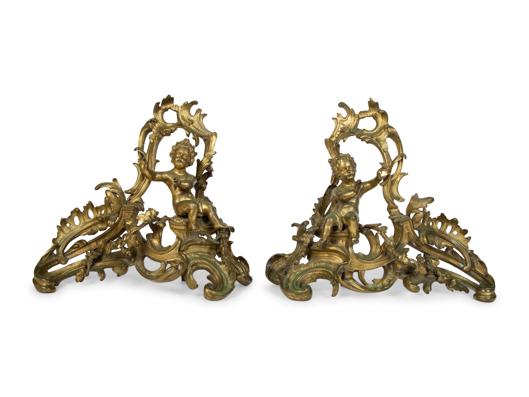 A Pair of Louis XV Style Gilt Bronze Chenets