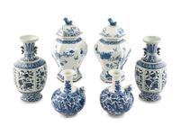 Three Pairs of Chinese Blue and White Porcelain Vessels