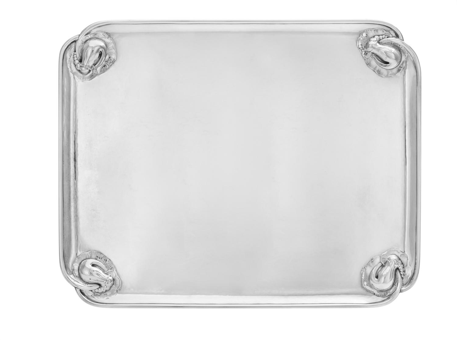 A Danish Silver Tray, Georg Jensen Silversmithy, Copenhagen, 1945-77, Blossom pattern, of rectangular form, with monogrammed initial K