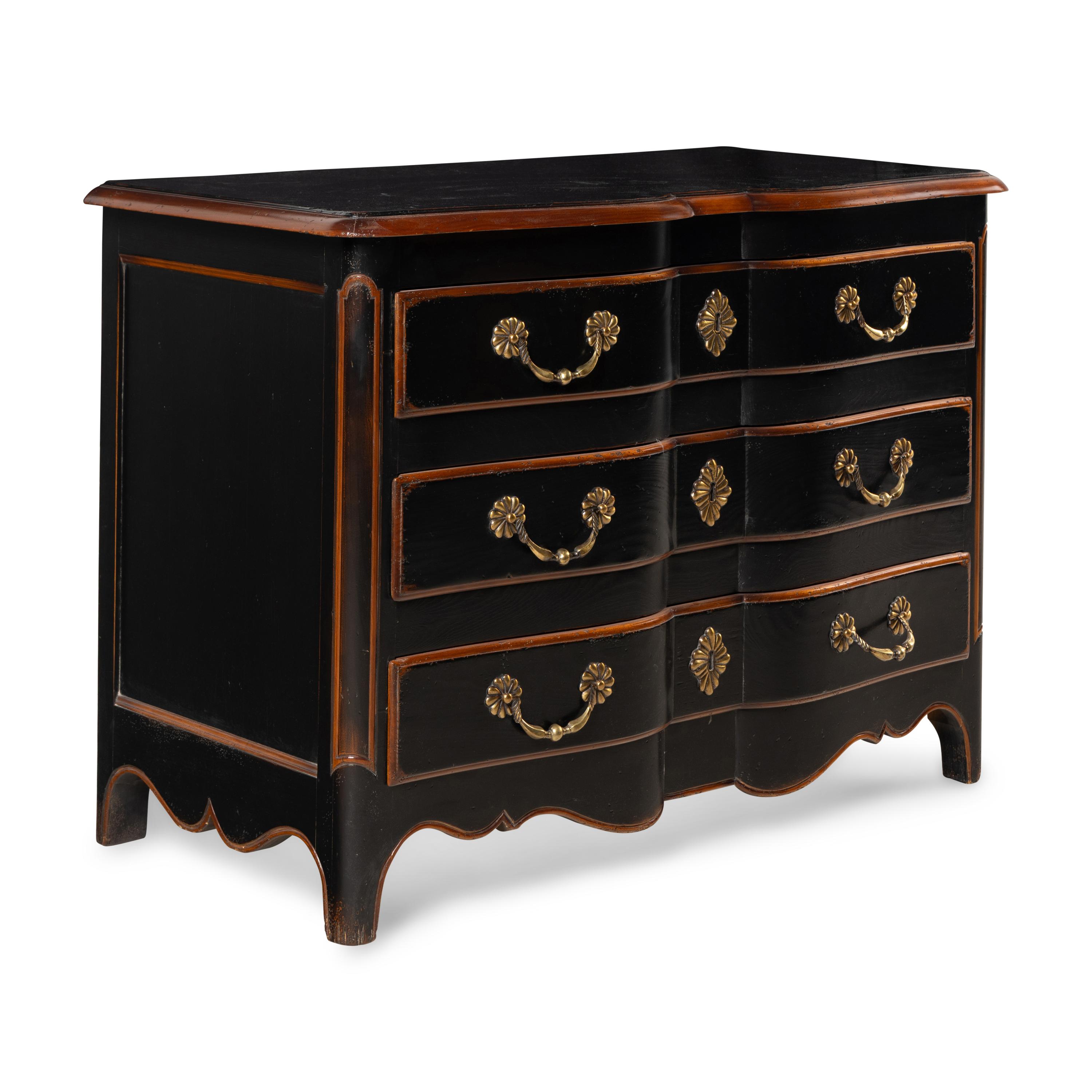 A French Provincial Style Walnut and Ebonized Commode