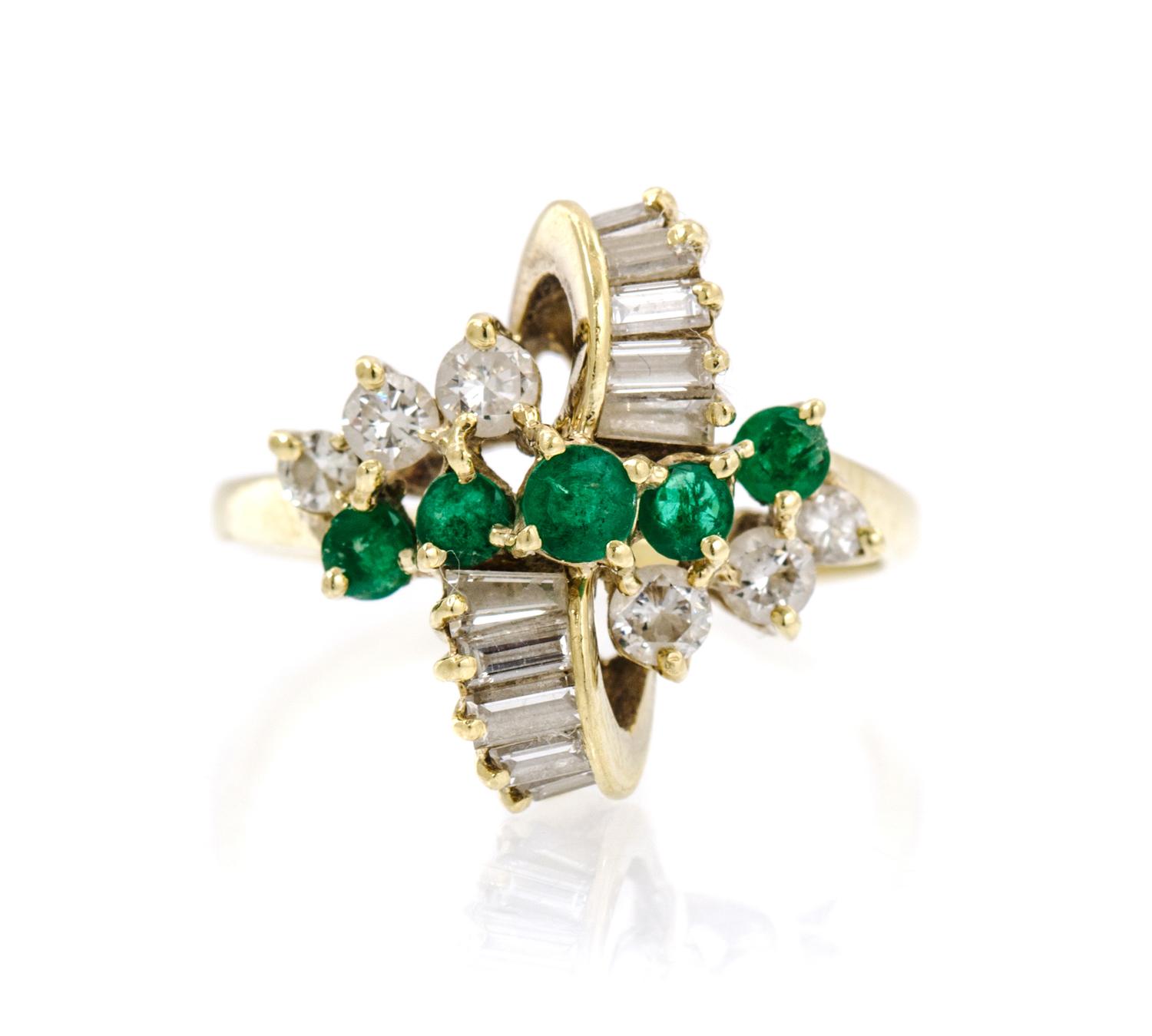 A 14 Karat Yellow Gold, Emerald and Diamond Ring, 2.80 dwts.