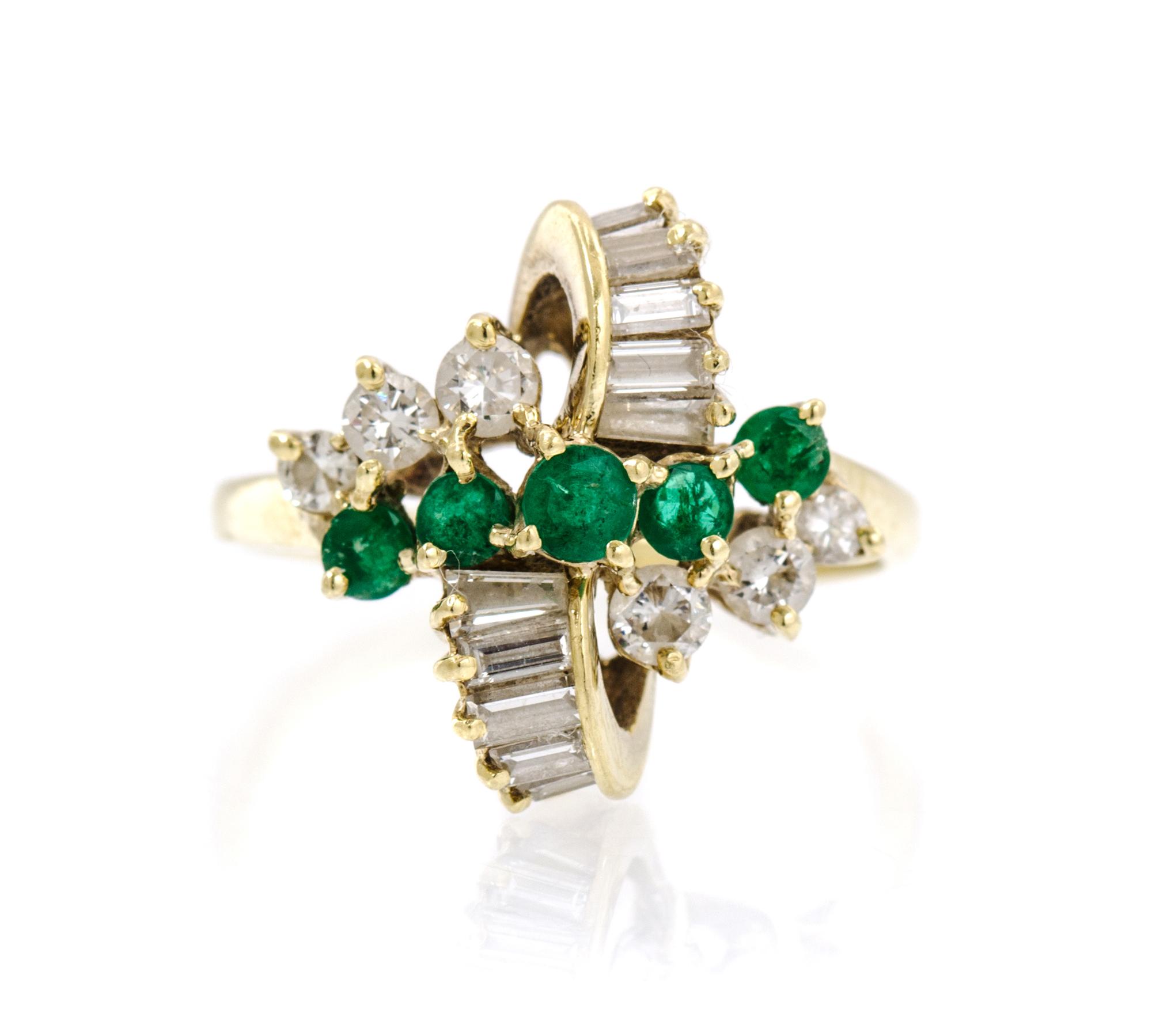 A 14 Karat Yellow Gold, Emerald and Diamond Ring, 2.80 dwts.