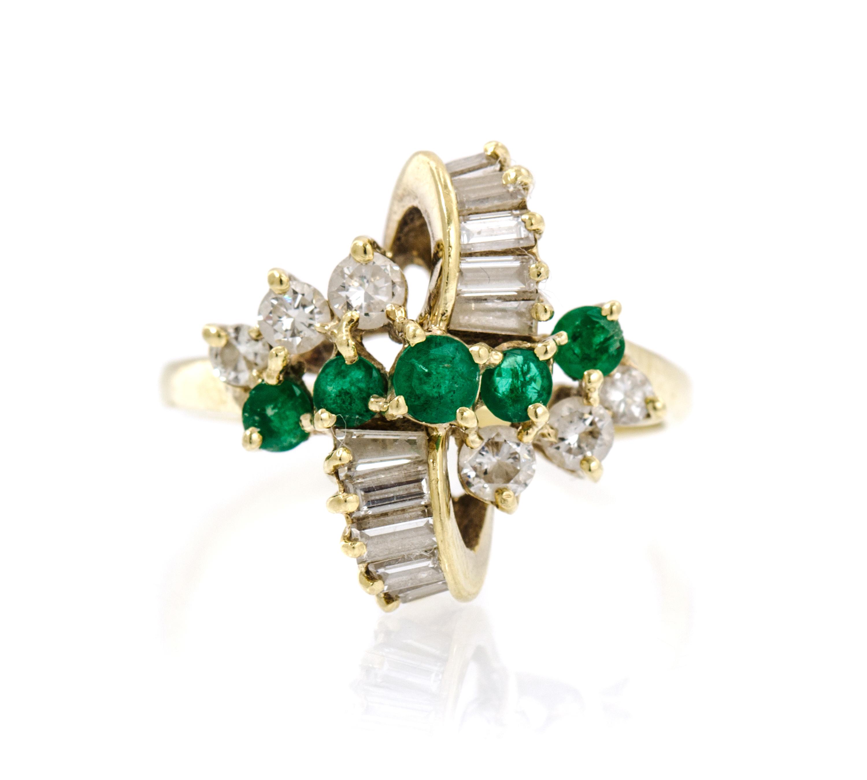A 14 Karat Yellow Gold, Emerald and Diamond Ring, 2.80 dwts.