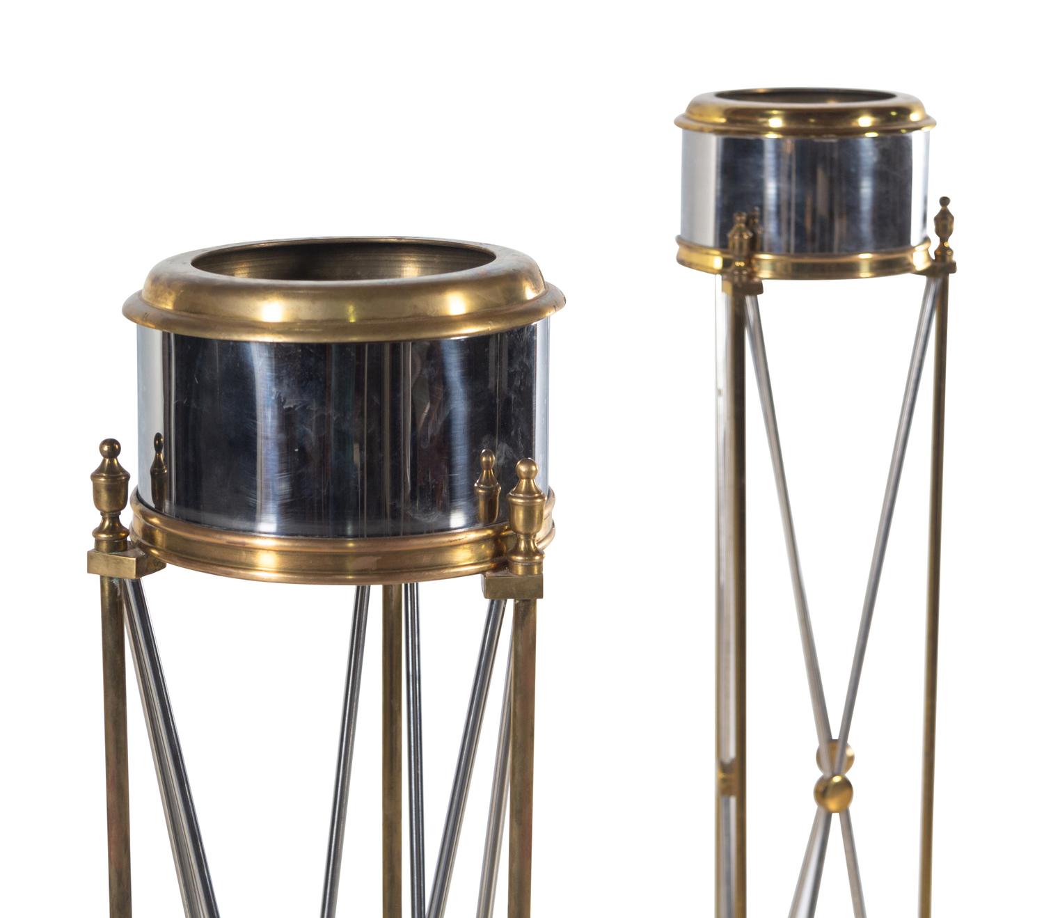 A Pair of Silvered and Gilt Brass Jardinière Stands in the Style of Maison Jansen