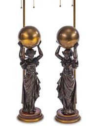 A Pair of French Gilt and Patinated Bronze Figures