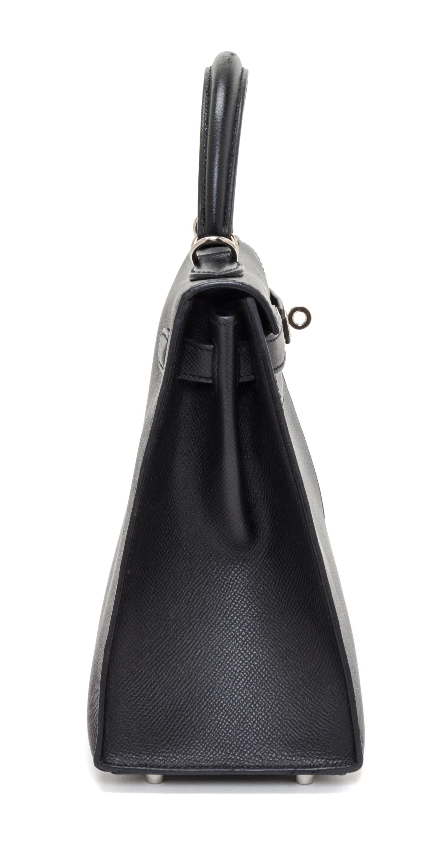 An Hermes Noir Epsom Sellier 28cm Kelly Handbag, 11" x 8.5" x 4".