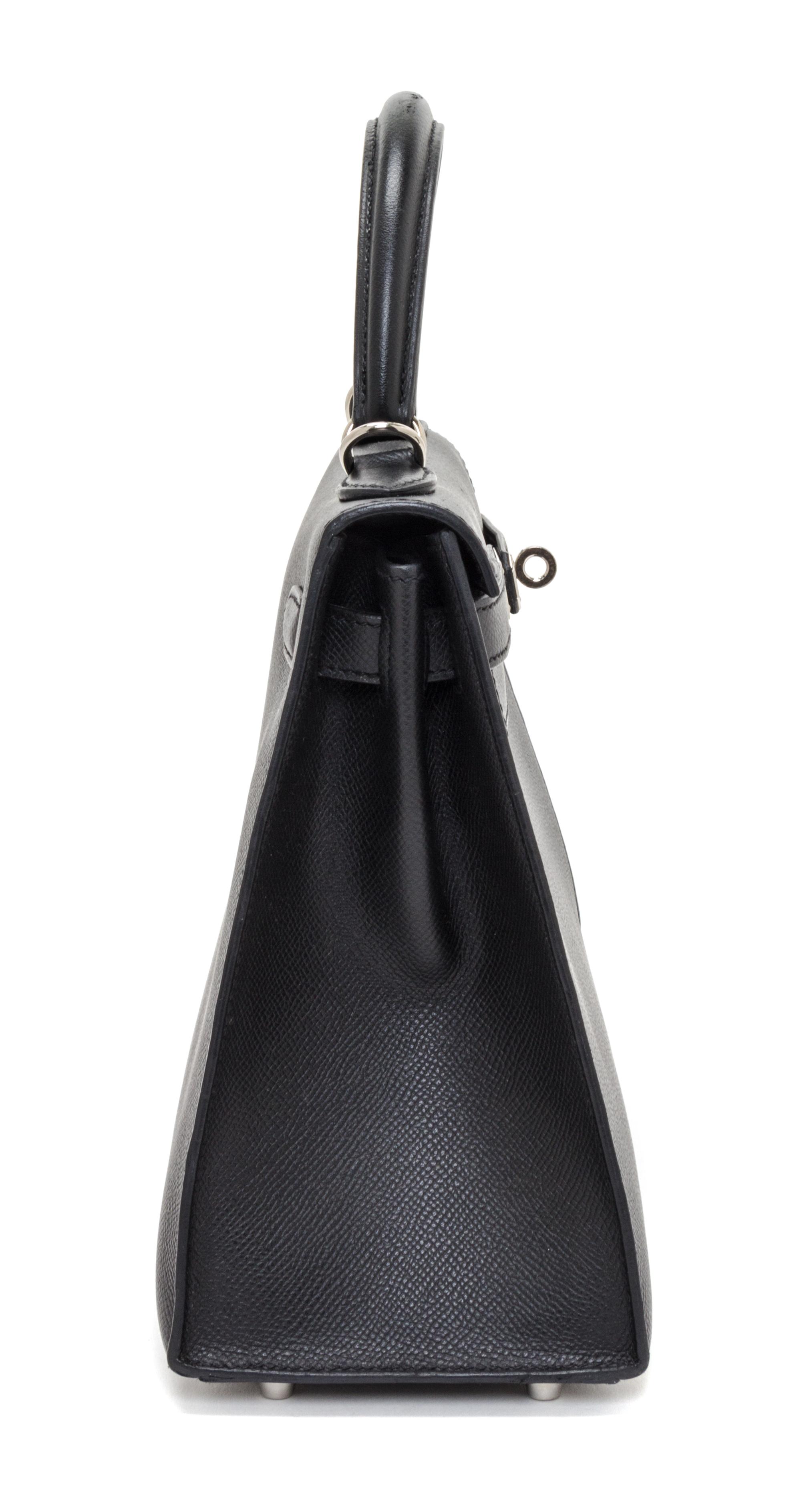 An Hermes Noir Epsom Sellier 28cm Kelly Handbag, 11" x 8.5" x 4".