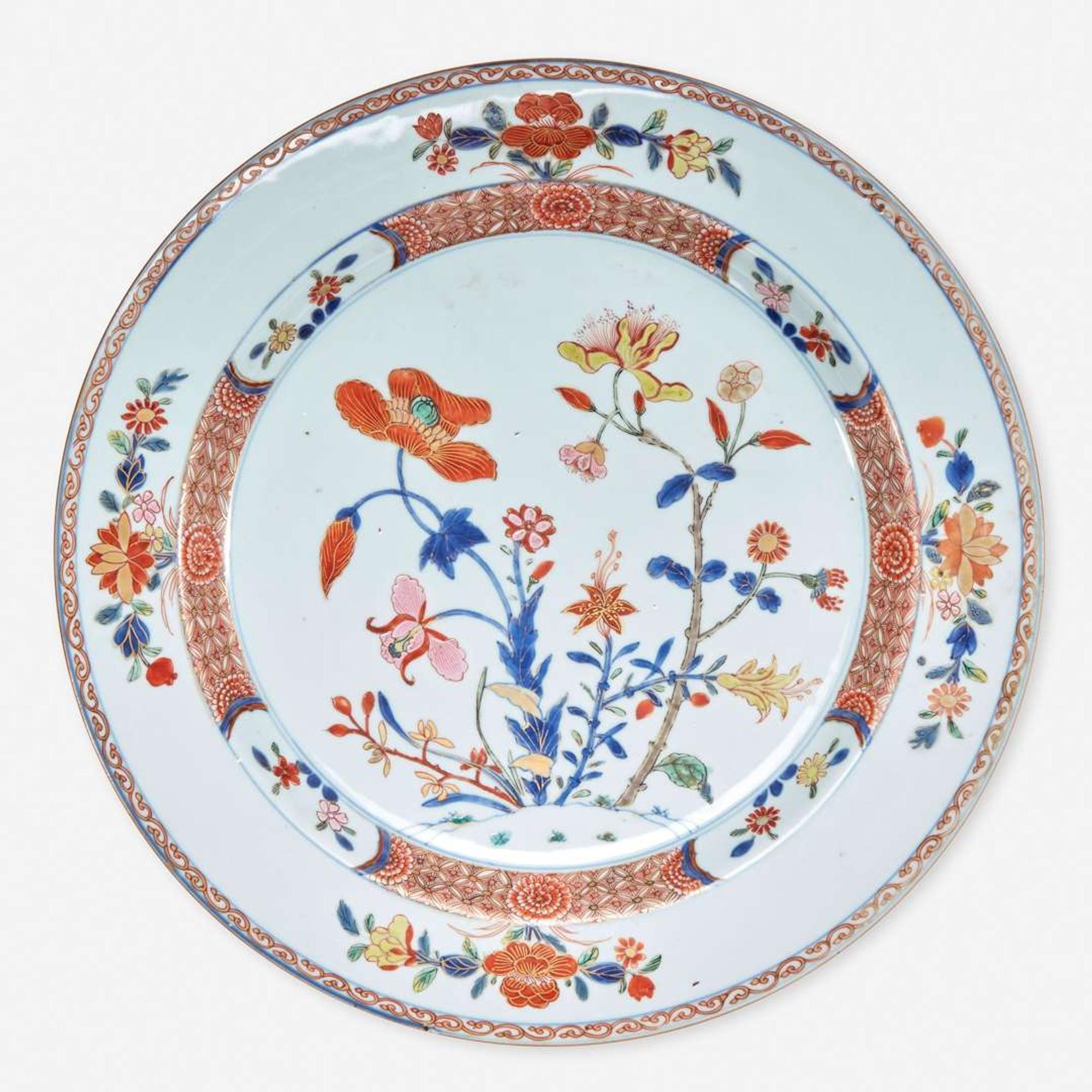 An unusual Chinese export porcelain "rose-verte" floral-decorated charger 五彩出口瓷大盘 Kangxi/Yongzheng period ? ?????