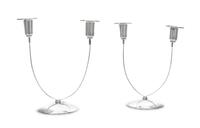 A Pair of American Silver Two-Light Candelabra, William Seitz, New York, NY, 1970, each having a domed foot supporting two strap branch