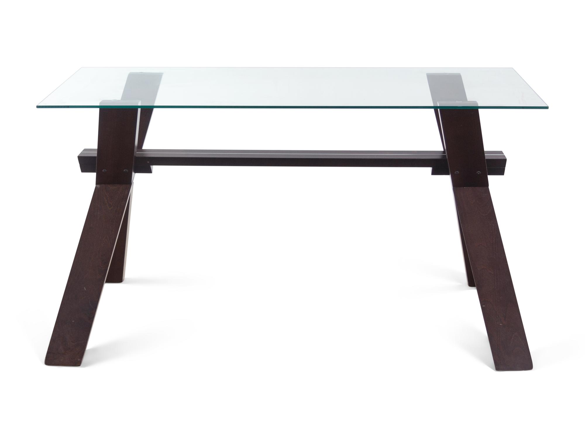 A Contemporary Glass-Top Desk with an X-Form Base