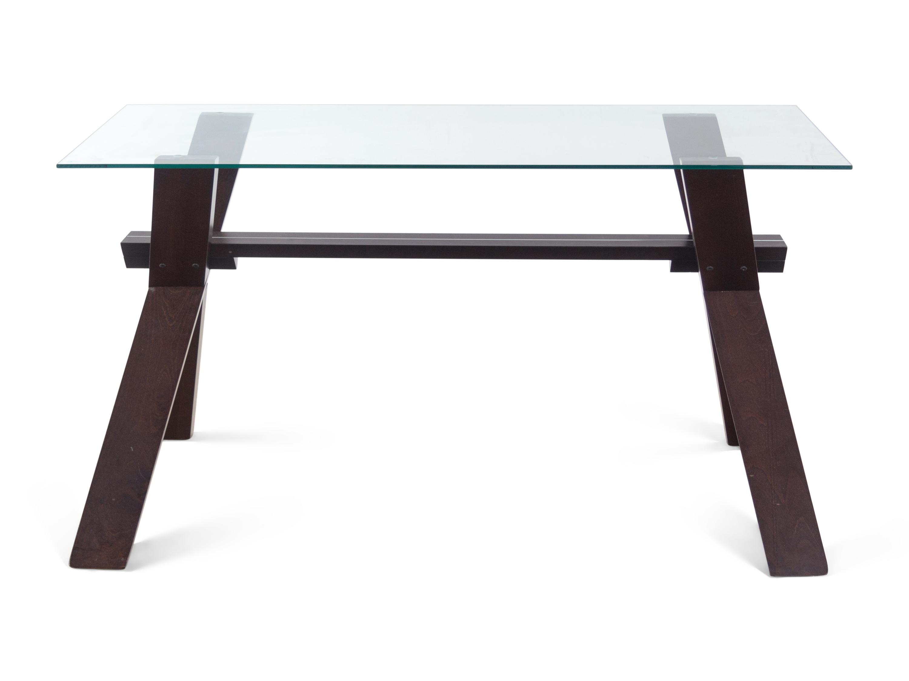 A Contemporary Glass-Top Desk with an X-Form Base