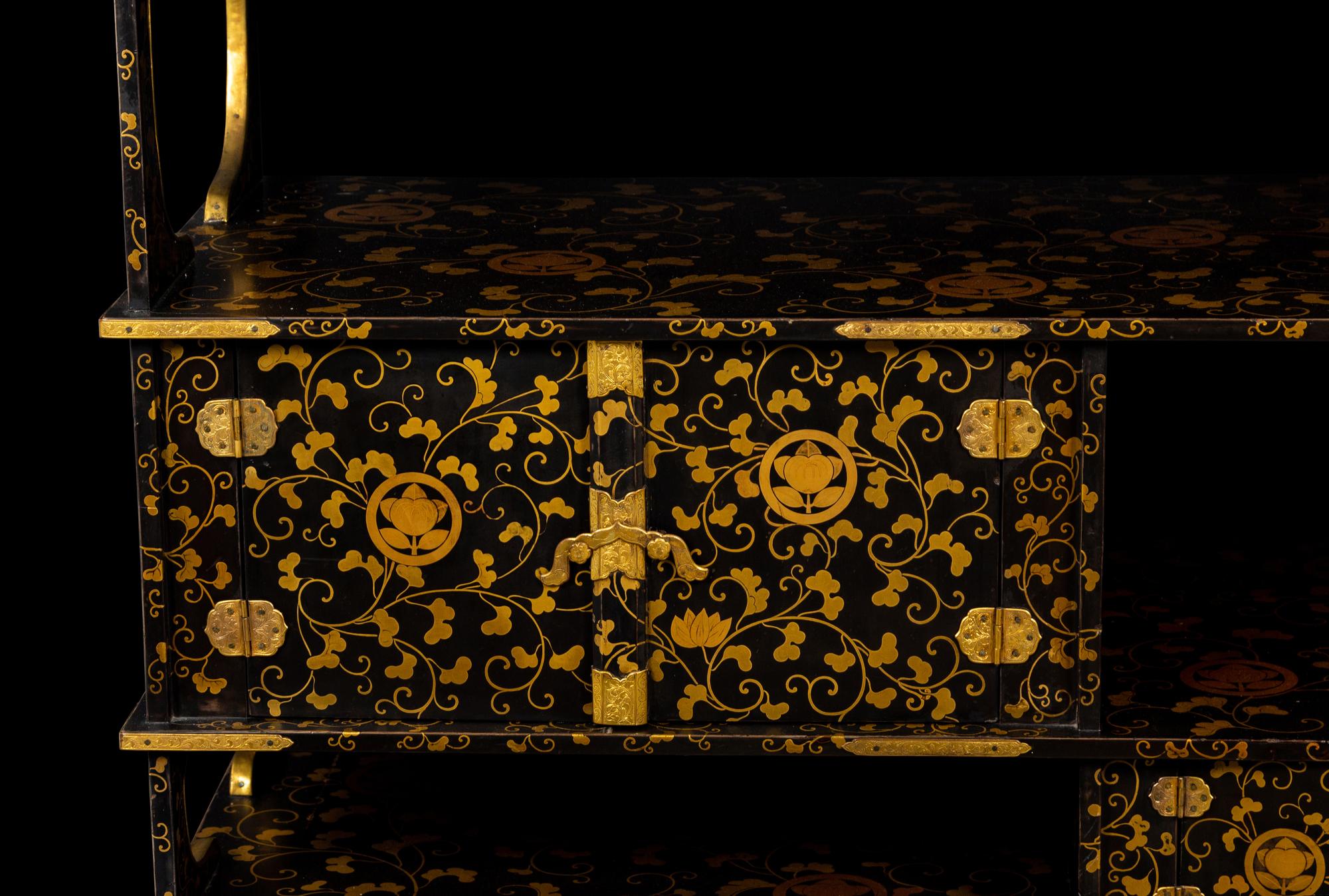 A Japanese Shodana Black and Gold Lacquer Displaying Cabinet