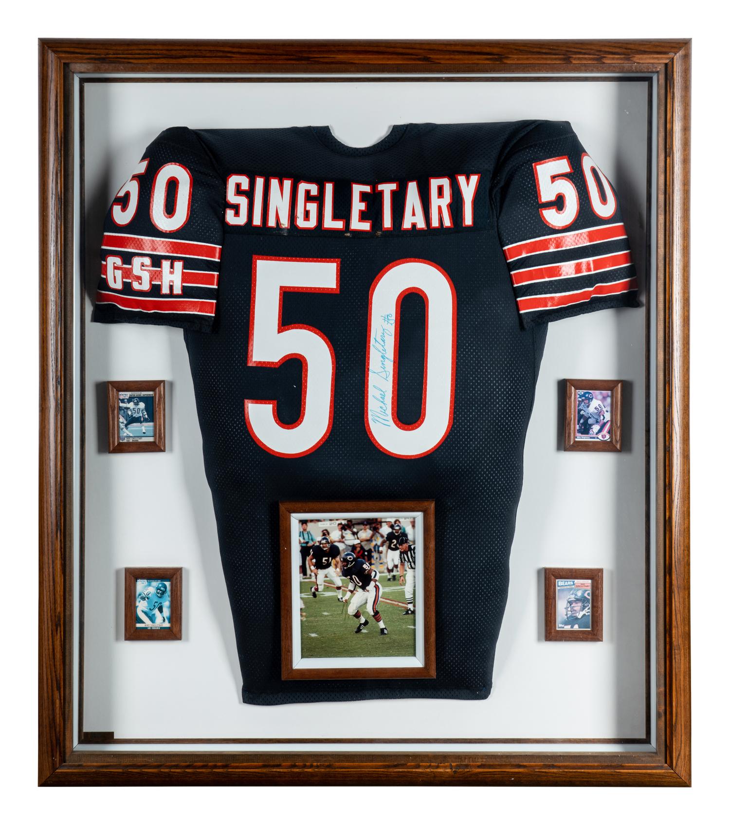 A Mike Singletary Chicago Bears Signed Autograph Jersey Display (Beckett Authentication Services Letter),