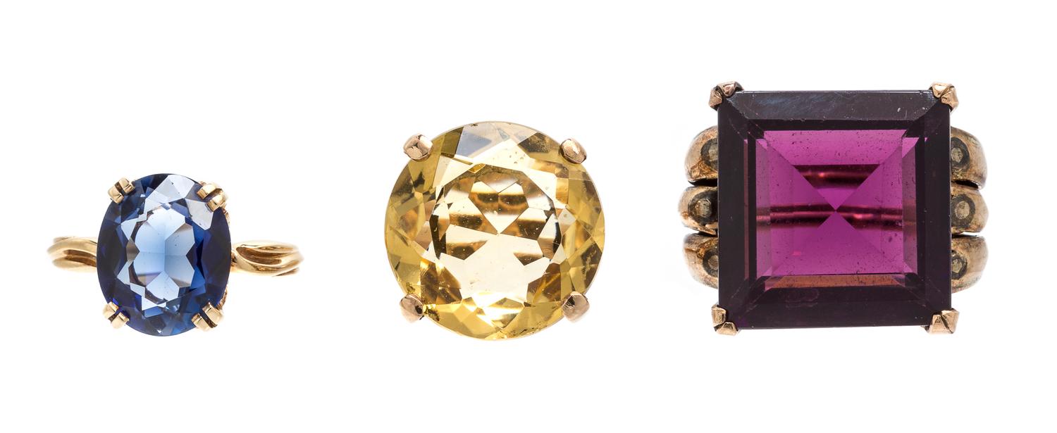 A Collection of Yellow Gold and Multigem Cocktail Rings, 14.80 dwts.
