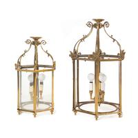 Two Gilt Metal Hall Lanterns