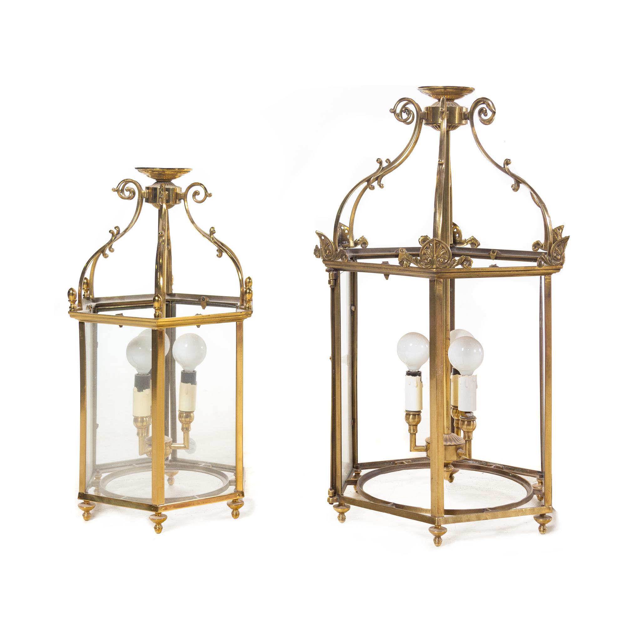 Two Gilt Metal Hall Lanterns