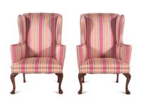 A Pair of George II Style Mahogany Wingback Chairs