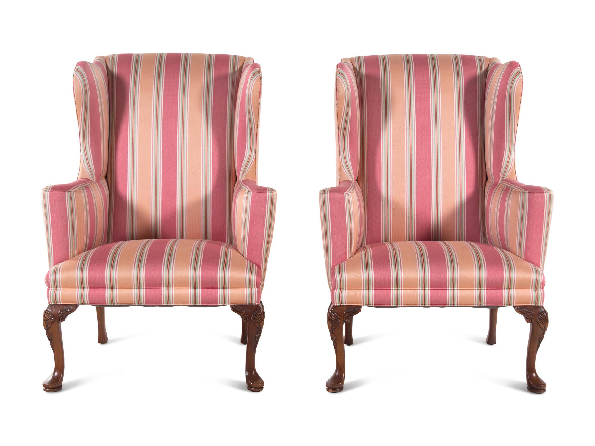 A Pair of George II Style Mahogany Wingback Chairs