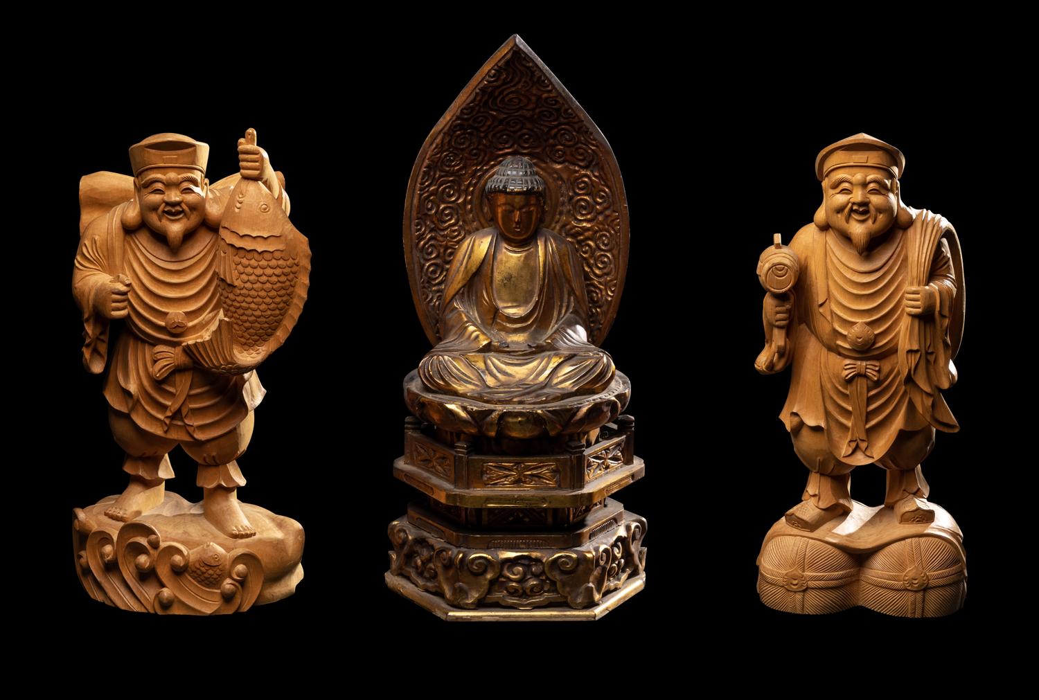 Three Japanese Carved Wood Figures