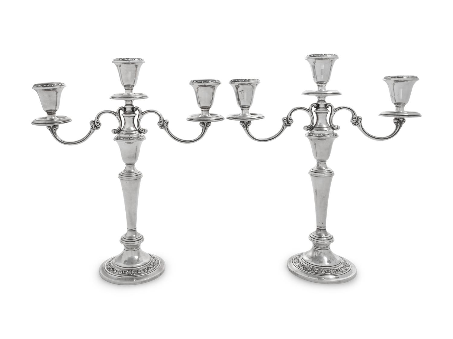 A Pair of American Silver Three-Light Candelabra