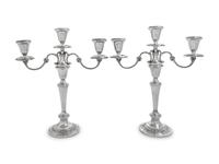 A Pair of American Silver Three-Light Candelabra