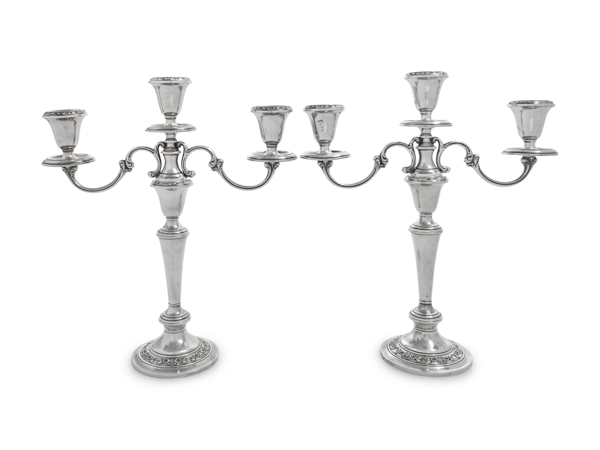 A Pair of American Silver Three-Light Candelabra