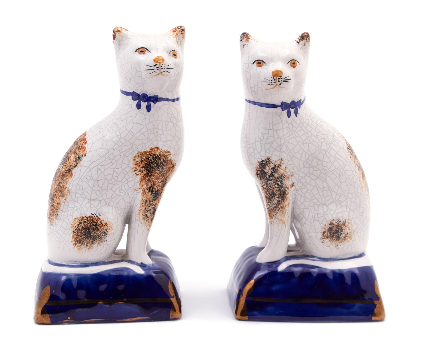 Pair of Staffordshire Earthenware Figures of Cats