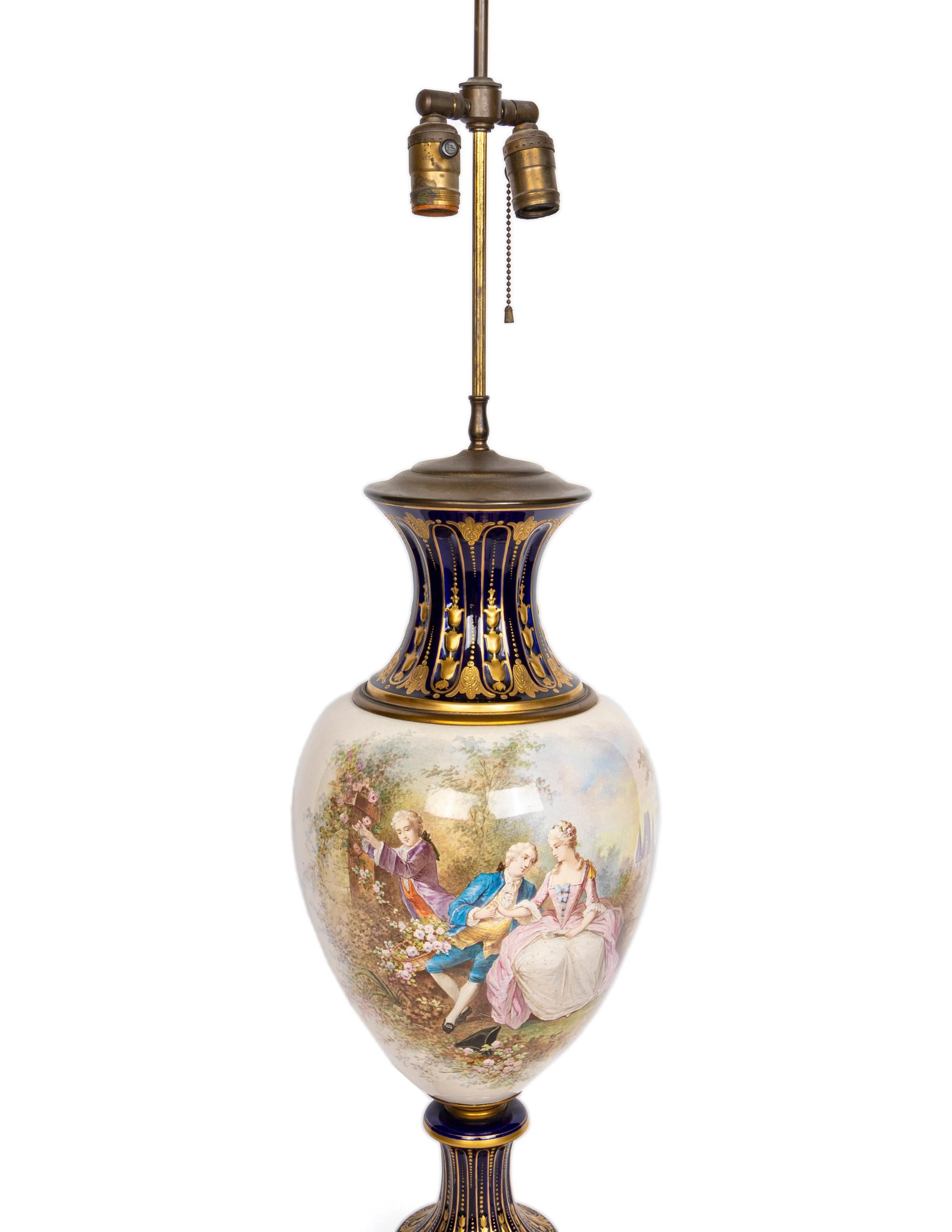 A Sèvres Style Porcelain Vase Mounted as a Lamp